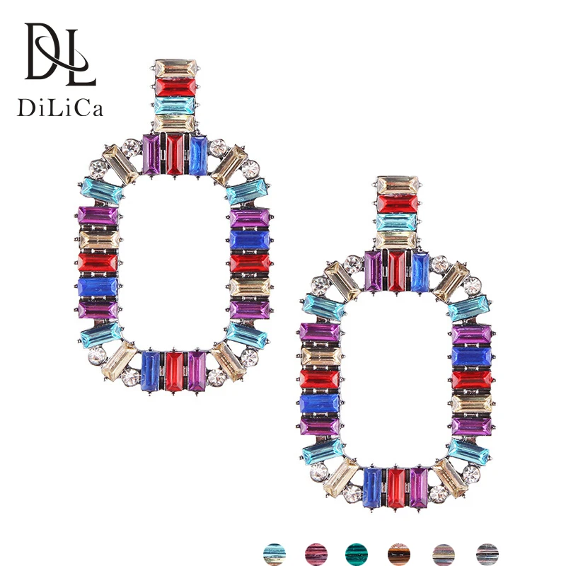 

DiLiCa Fashion Geometric Statement Earrings Women 2018 Rhinestone Crystal Dangle Earring Female Fashion brincos femininos