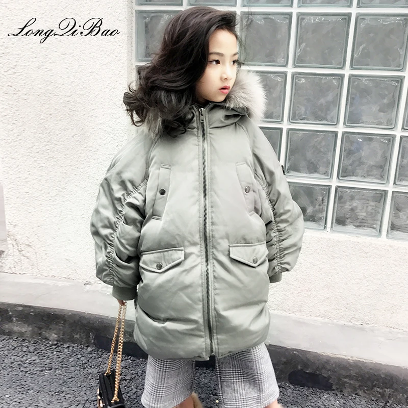 

Girls Korean version of the fur collar detachable loose long paragraph over the knee white duck down jacket 2018 winter new big