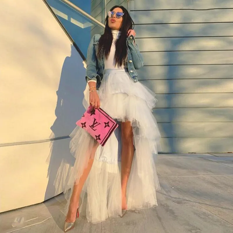 Y Alta Falda Baja Tul Boda Las Niveles Faldas Suave Piso Mujeres Blanco Maxi Largo Longitud Chic 2019 Con Elegantes Volantes EFfqII