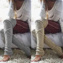 Женские зимние элегантные длинные вязаные Лоскутные однотонные женские вязаные винтажные гетры, шикарные леггинсы