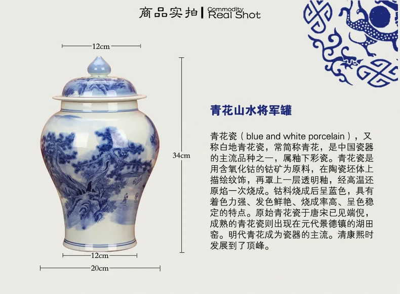 Blue and White Chinese ceramic ginger jar vase Antique Porcelain temple jars home decoration jars for collection (4)