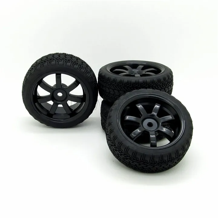 RC 110 7 Spoke On Road Car Plastic Wheel Rims & Rubber Tires Black