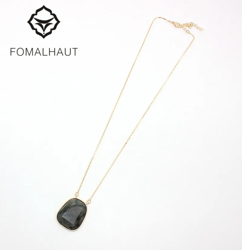 

FOMALHAUT Natural light emitting stones Pendant Long Statement Necklace Women 2016 Fashion BX-028