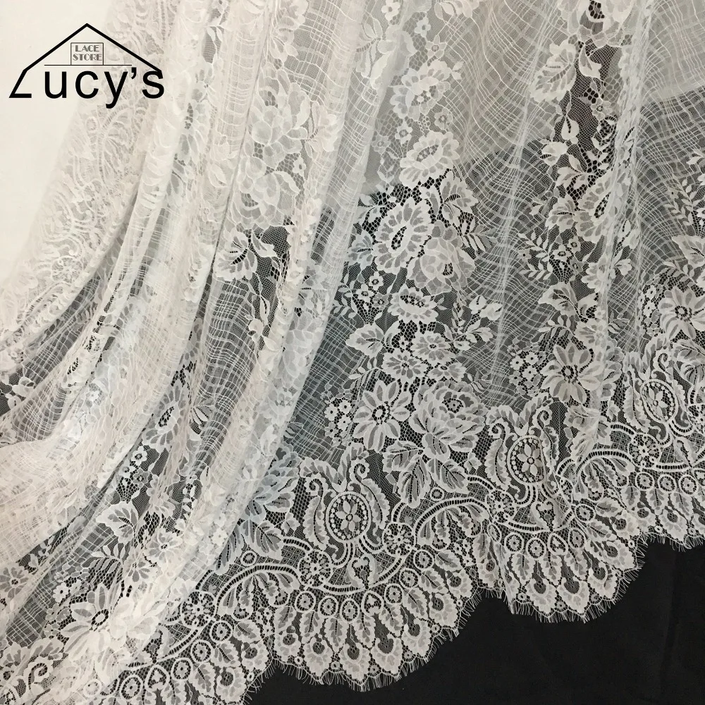 

2017 July latest wedding lace fabrics Off white wedding lace eyelash french lace NEW designs 1 Piece/3 Meters