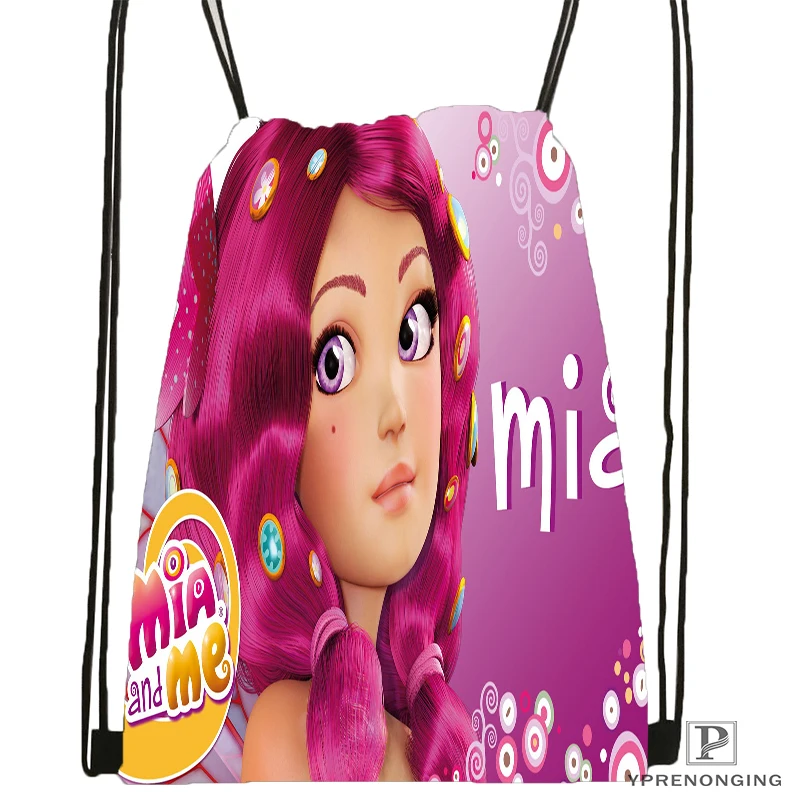 Custom Mia And Cartoon Me Drawstring Backpack Bag Cute Daypack Kids Satchel Black Back 31x40cm 180531
