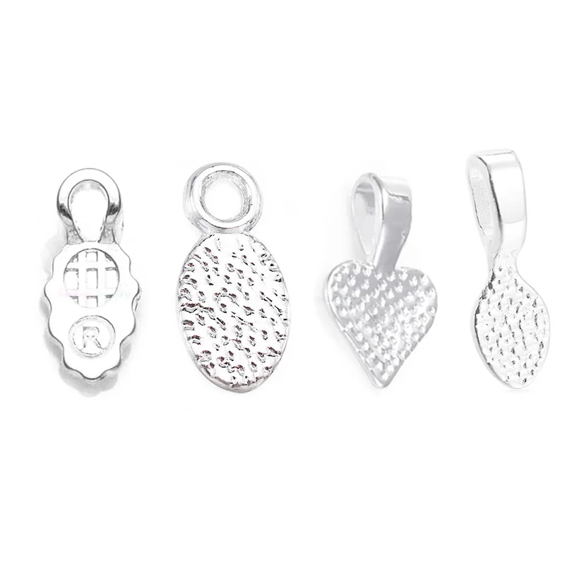 

100Pcs/set Heart Leaf Tags Earring Bails Bright Silver Tone Glue On Bails for Findings DIY Jewelry