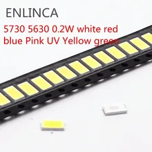 100 шт. 0,2 Вт SMD 5730 Диод Белый светодиодный 5630 белый красный синий розовый УФ желтый зеленый супер яркий чип SMD5630 PCB излучающий диод