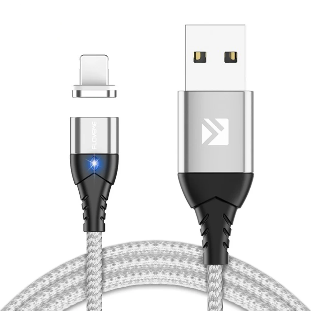 FLOVEME быстрое зарядное устройство с магнитом USB кабель для iPhone Micro usb type C кабель 3A Магнитный USB светодиодный провод для samsung Xiaomi - Цвет: silver