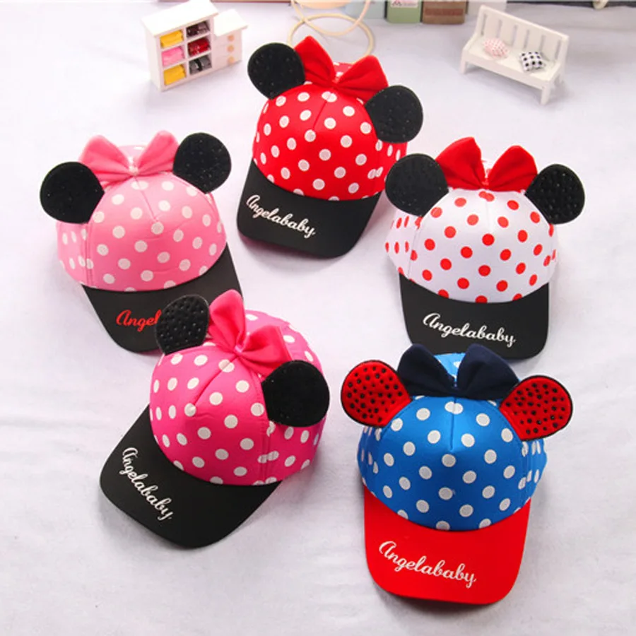 

Cartoon Children Snapback Caps Wave Point Mouse Baseball Cap with Ears Funny Hats Spring Summer Hip Hop Boy Girl Hats HAT52