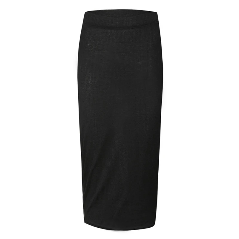 Модная сексуальная женская однотонная ребристая юбка H-line элегантная эластичная высокая талия тонкая прямая юбка миди черный/белый