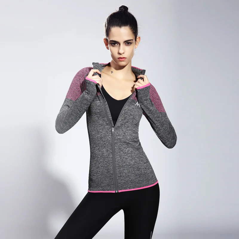 

Women Sporting T-shirt High Elastic Breathable Sweat Quick-drying Fitness Suit Zipper Long Sleeves Stand Collar Female T-shirt