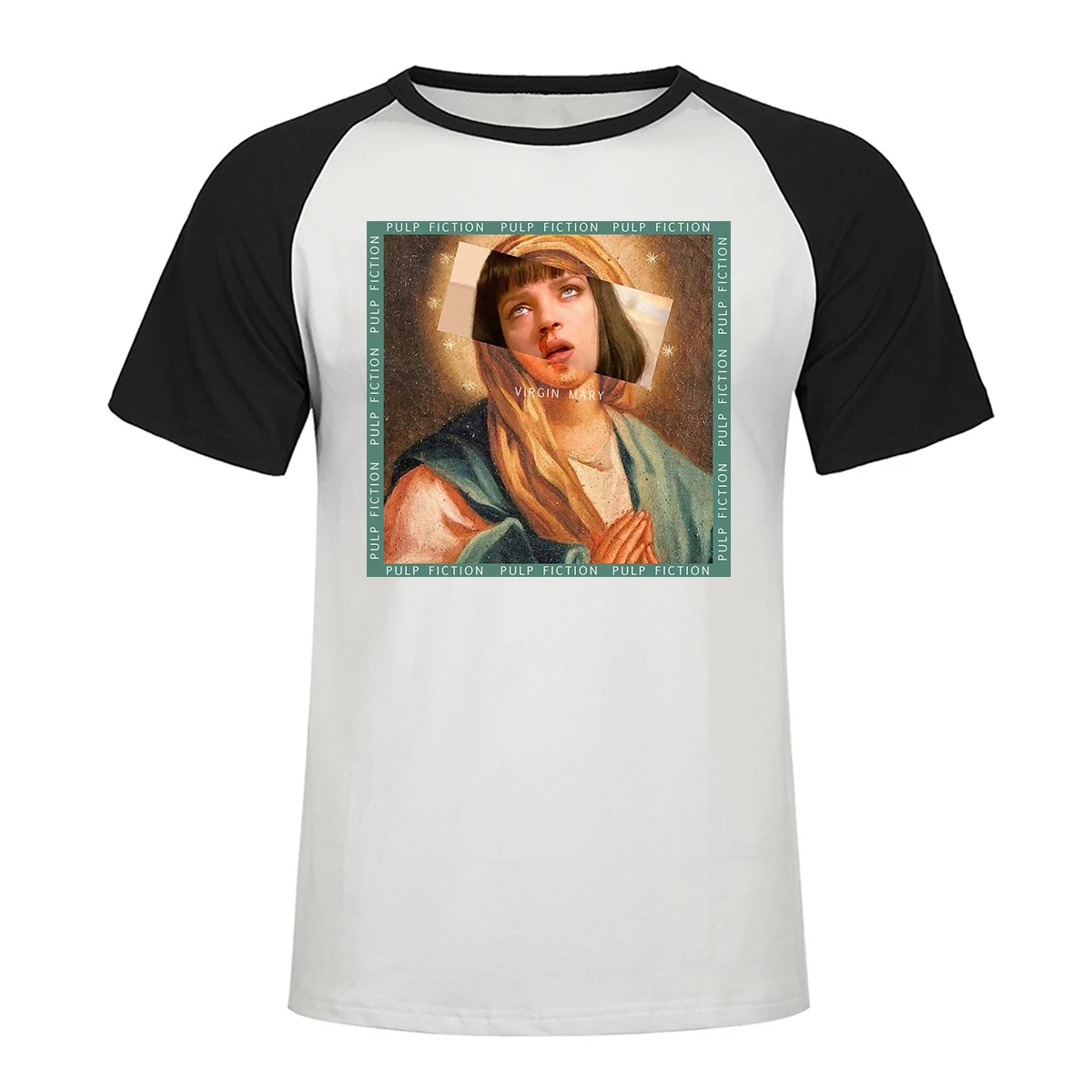 

Movie Mia Wallace Pulp Fiction T Shirt Men new Summer Virgin Mary Funny Raglan T-shirt Hip Hop Men Printed Top Tee Shirt Cotton