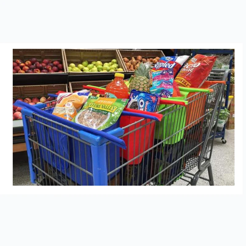 

4pcs/set Cart Trolley Supermarket Shopping Bag Grocery Grab Shopping Bags Foldable Tote Eco-friendly Reusable Portable Bags