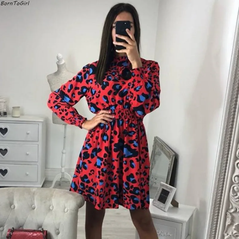 Женское платье с длинным рукавом BornToGirl черное зеленое красное в горошек