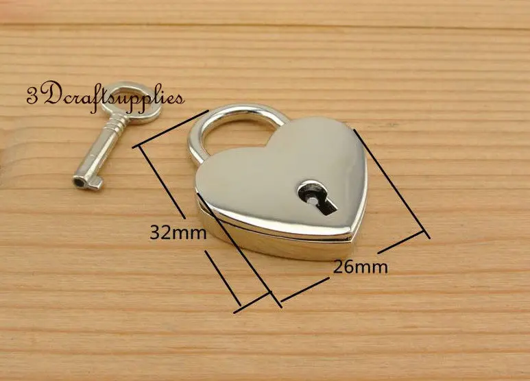 Замок кошелек в форме сердца с ключом из сплава серебра 3 2 см x 6 N47|purse lock|heart shaped