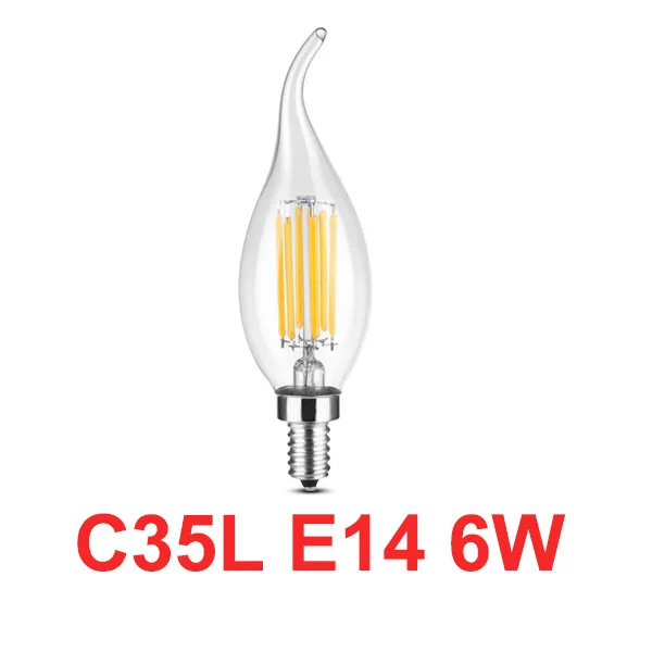 220 В светодиодный лампочка накаливания E27 ретро лампа Эдисона E14 винтажный Декор ампулы светодиодный светильник лампа ретро лампа замена лампы накаливания - Цвет: C35L E14 6W