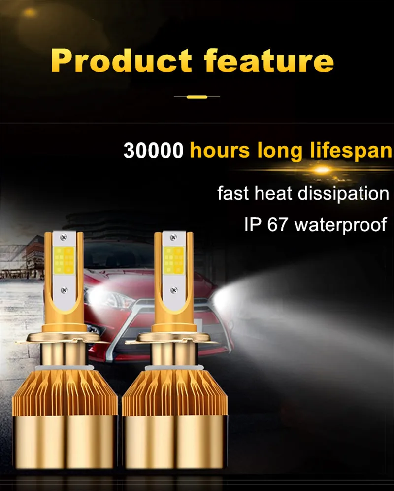 CROSSLEOPARD White Gold Color 12V 10000LM H4 H7 H1 H8 H9 H11 Led Car Headlight 3000K 6000K Dual Color Led Headlamp Auto Bulbs  (5)