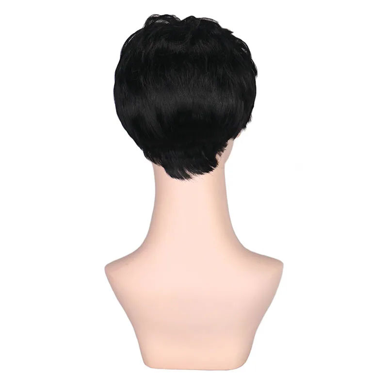 Qqxcaiw короткий парик из натуральных волн для женщин натуральный черный цвет термостойкие синтетические волосы парики