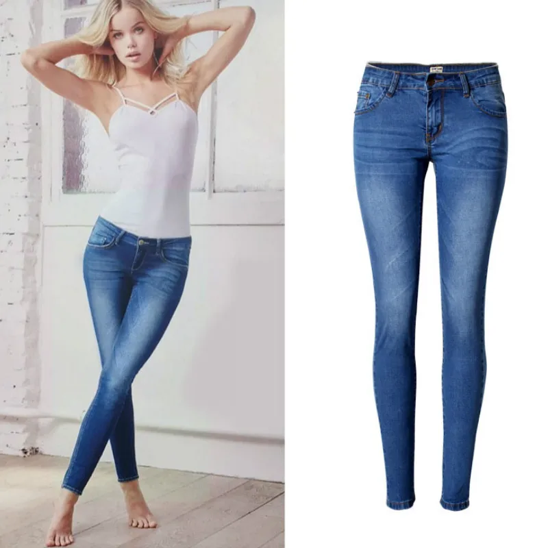 Low Waist Bleached Elasticity Skinny Jeans Fashion Push Up Vintage Pencil Pants Denim Pants Blue Classic Casual Trousers Women madewell jeans