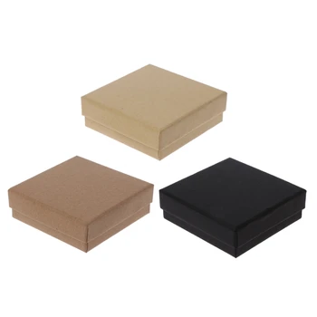 

9 x 9 x 3 cm Kraft Paper Jewelry Gift Box Removable Cotton Pad Earrings Ring Necklace Display