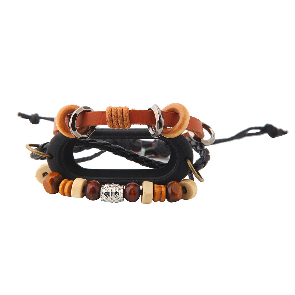 

Smartwatch Protection Smartband Leather Beading Bracelet Strap Weave Braided Replacement For Xiaomi Mi Band 3 Smart