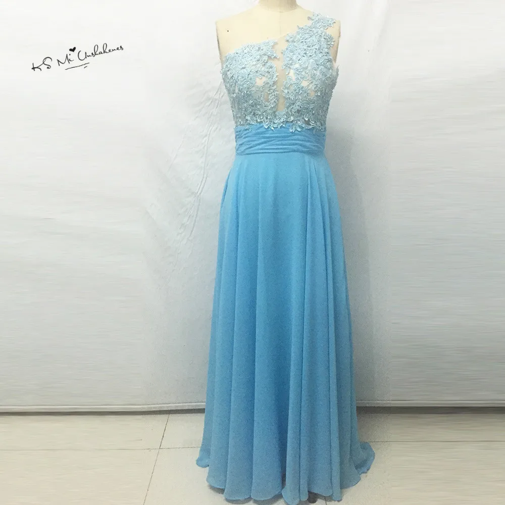 Blue Lace Prom  Dresses  Long 2019 Cheap  one Shoulder 