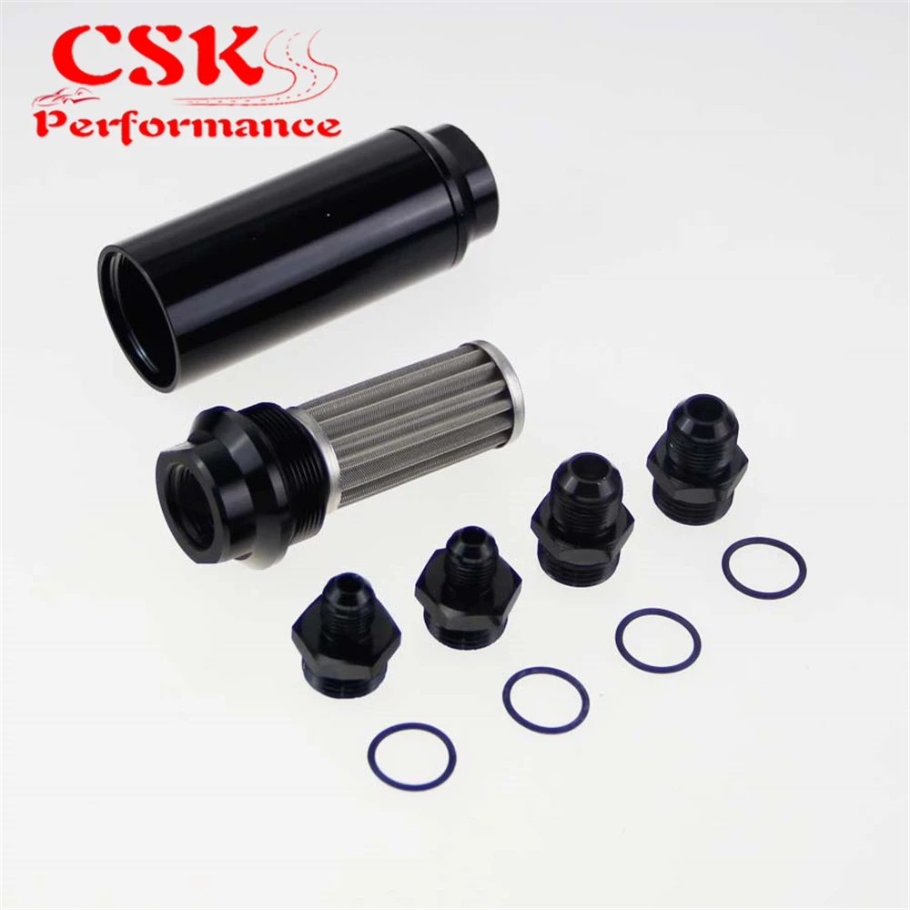 Universal Auto Fuel Filter With 2pcs AN6 Adaptor Fittings&2pcs AN8 Adaptor Fittings Blackauto