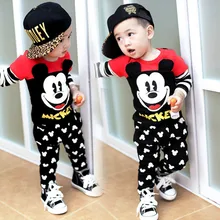 New 2016 Baby Boy Suit Cartoon autumn Winter Girl Sets Outwear Little Mouse Pattern Tops Sweatshirt +Pants Kids Children Set