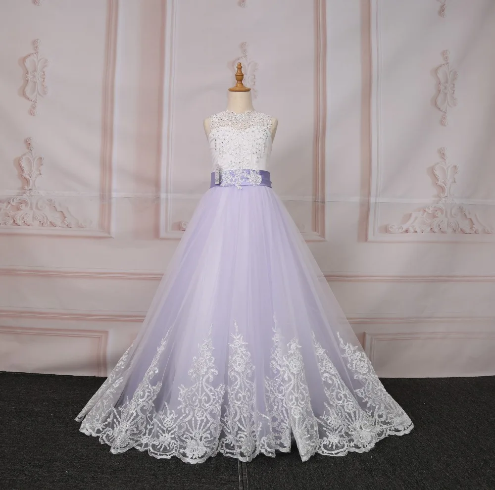 Buy Purple Butterfly Flower Girl Dresses For Weddings Long Sleeves Pearls Ball