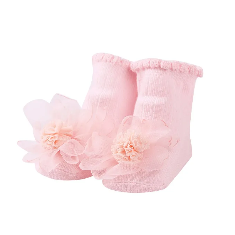 Новые милые костюмы для маленьких девочек, хлопковое кружево, цветок носки для принцессы, детские мягкие носки - Цвет: pink