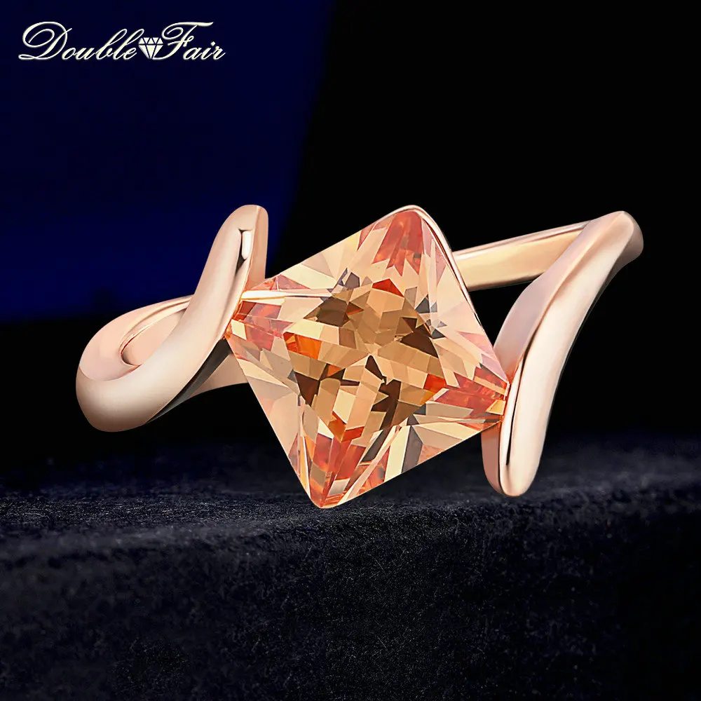 

Double Fair Square Cubic Zirconia Orange Stone Finger Rings Rose Gold Color Fashion Jewelry For Women Engagement Anel DFR419
