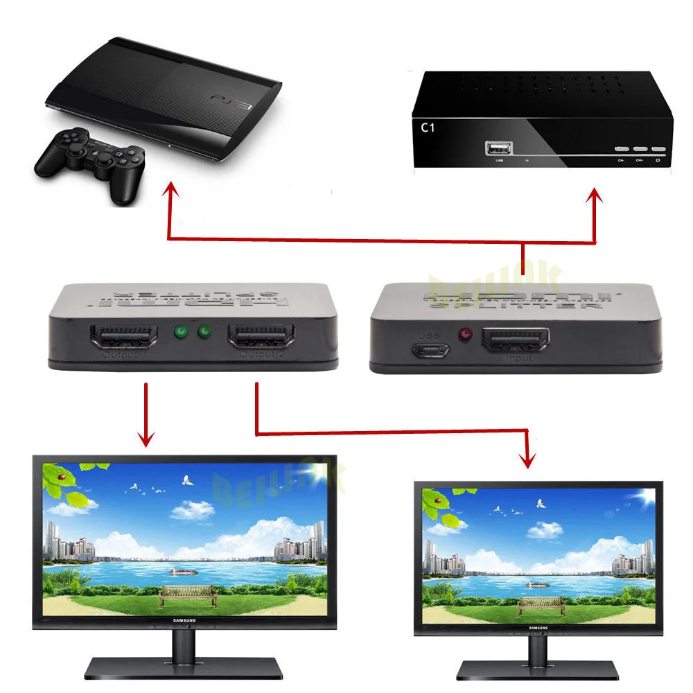 HDCP 4K HDMI сплиттер Full HD 1080p видео переключатель 1X2 сплит 1 в 2 выход усилитель двойной