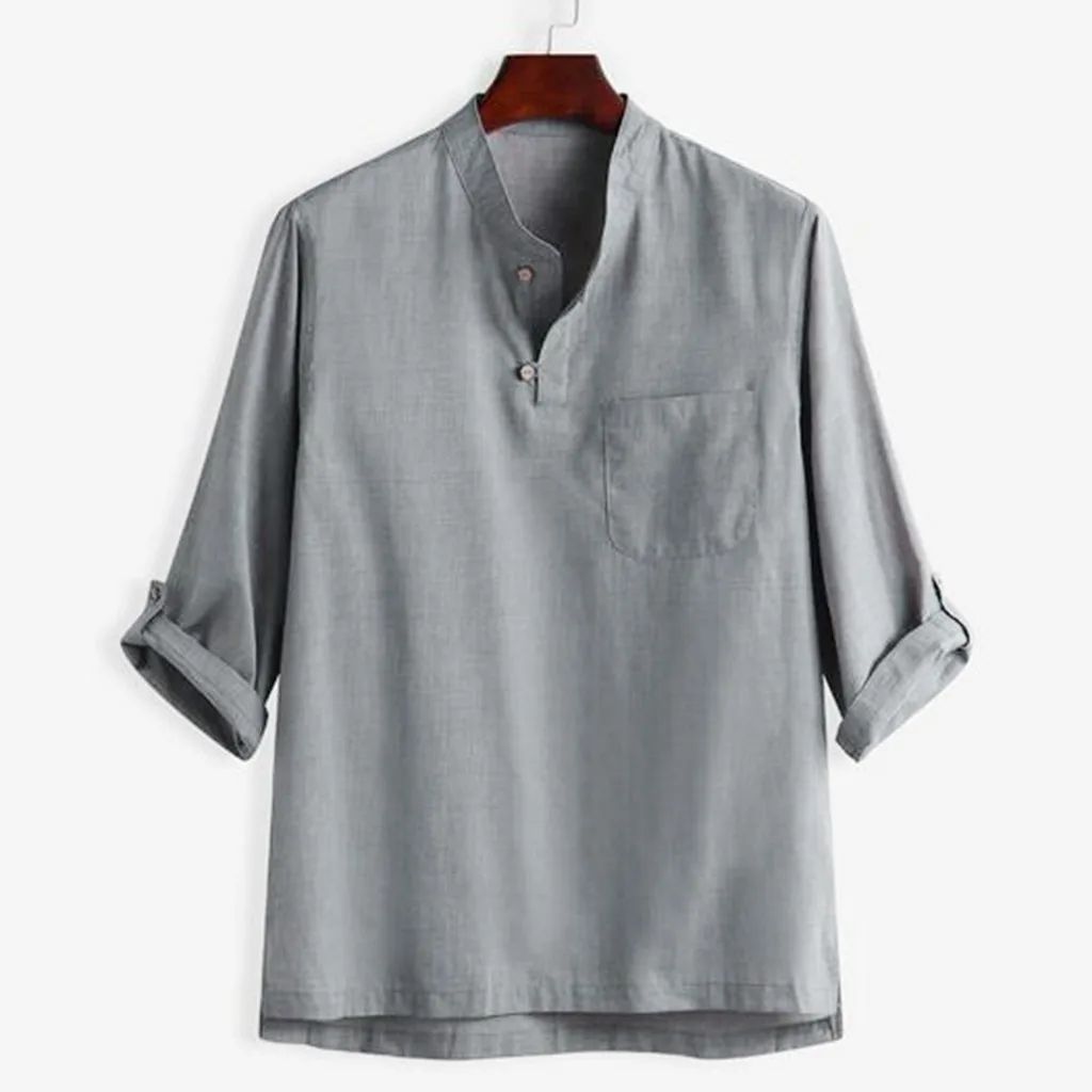 

Men's Summer New Style Fashionable Blouse Pure Cotton Blouse Men's Hemp Seven-Cent Blouse Top