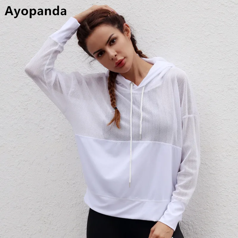 Ayopanda Новинка 2017 ажурная Толстовка с длинным рукавом свободный сетчатый топ для