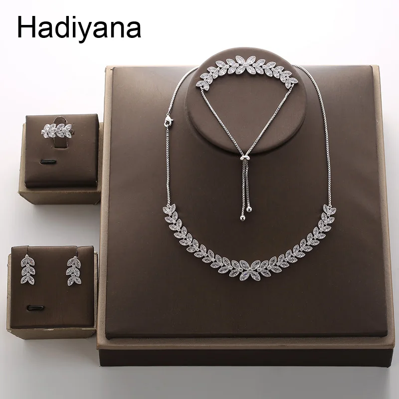 Женский набор украшений HADIYANA из колье чокера с цирконием в форме листа для