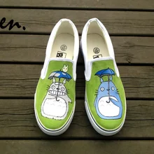 Wen аниме раскрашенной вручную обувью, индивидуальный дизайн, с изображением героя мультфильма «Мой сосед Тоторо» Для мужчин Для женщин слипоны парусиновая обувь рождественские подарки на день рождения