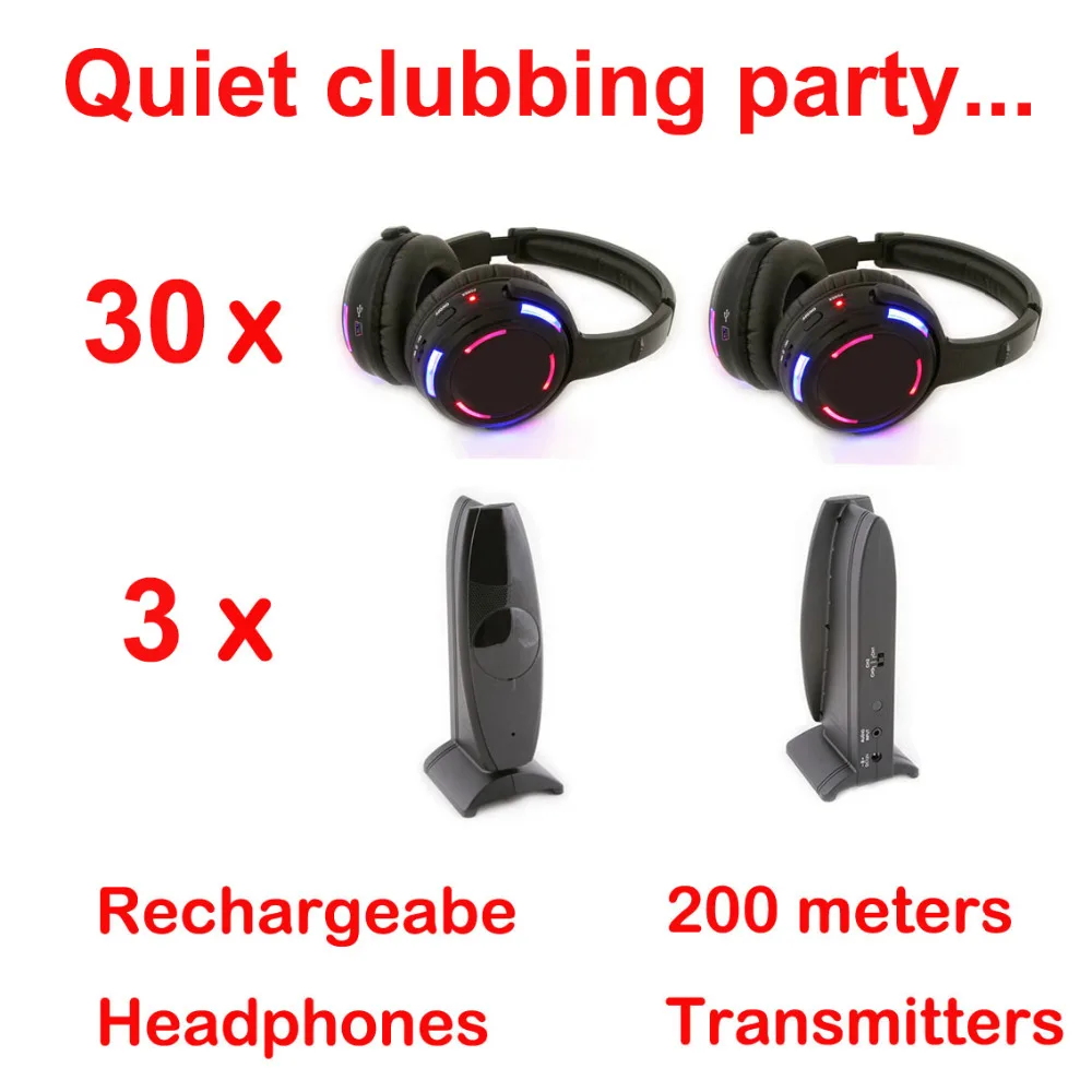 Silent Disco complete system black led wireless headphones Quiet Clubbing Party Bundle (30