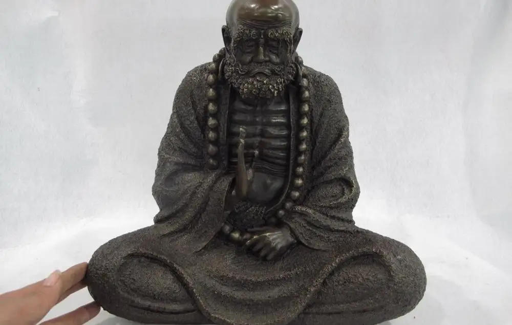 

13 Tibet Buddhism Copper Bronze Arhat Sit Damo Bodhidharma Dharma Buddha Statue