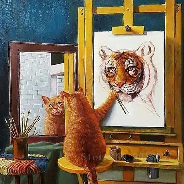 

Diy Diamond Painting Cross Stitch Colored Cat Dry Tiger Diamond Mosaic Full Diamond Embroidery Rhinestone Decoration Needlework