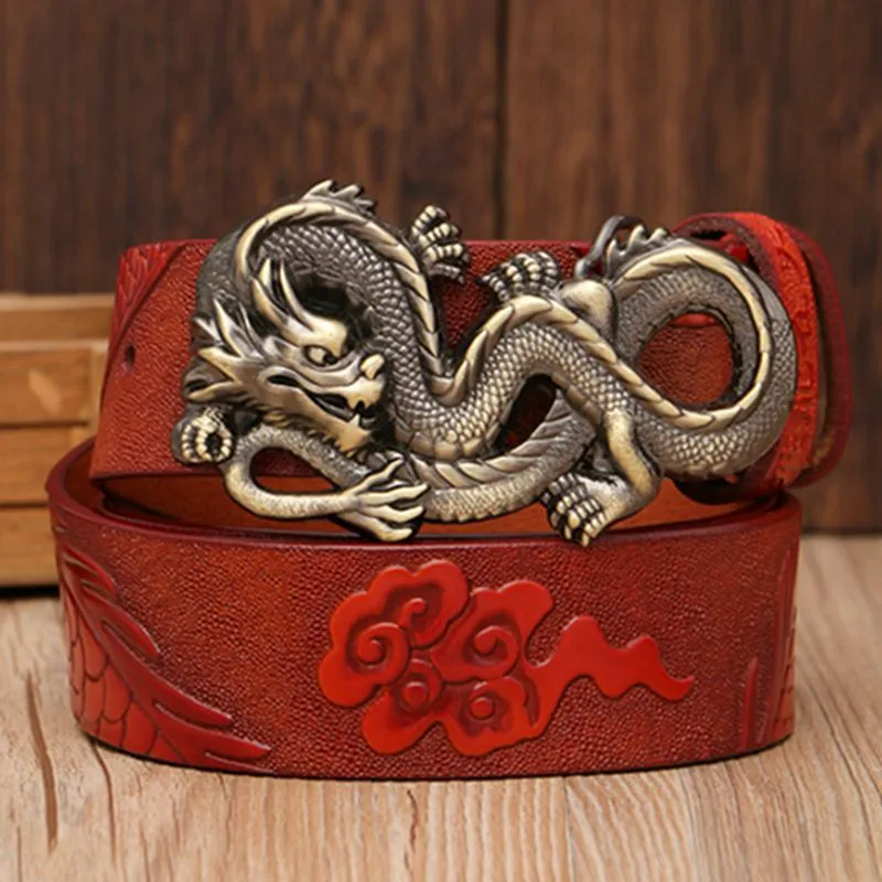 

Fashion genuine leather men belt dragon buckle Article male jeans dress belt dragon pattern Leisure cwoskin strap waist belt