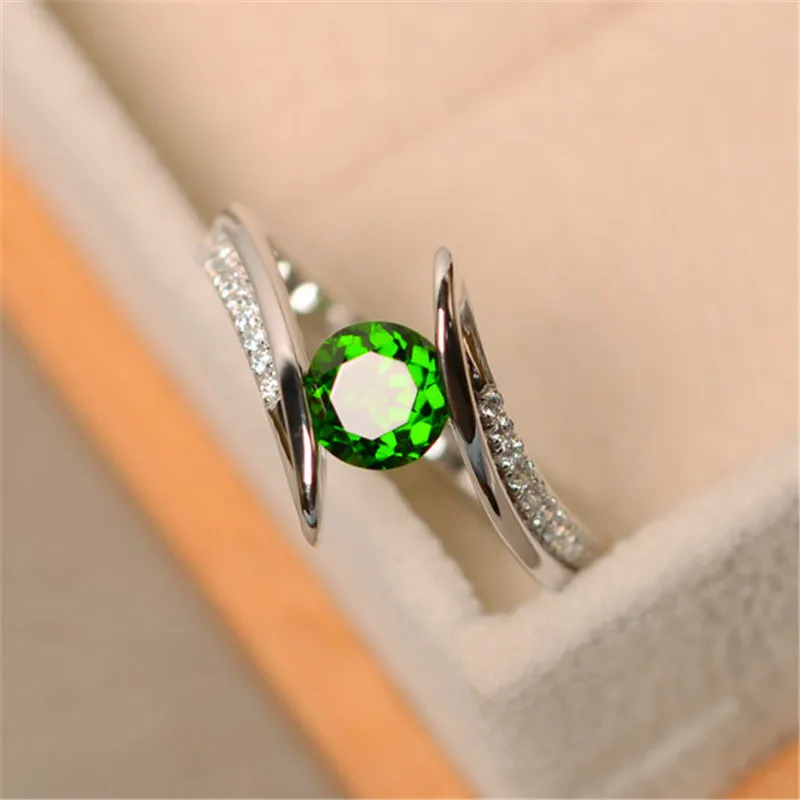 Милое женское зеленое пурпурное каменное кольцо, роскошная Мода 925, заполненное серебром, ювелирные изделия в стиле бохо, винтажные Свадебные Кольца для женщин - Цвет основного камня: Green