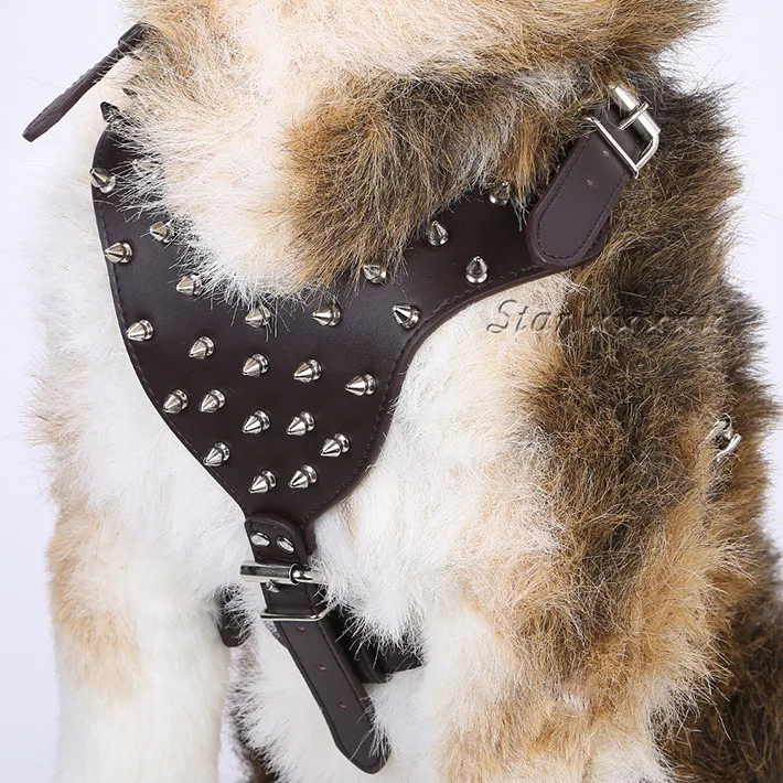 High Quality Spiked Studded Real Leather Dog Harness Large Dog Harness