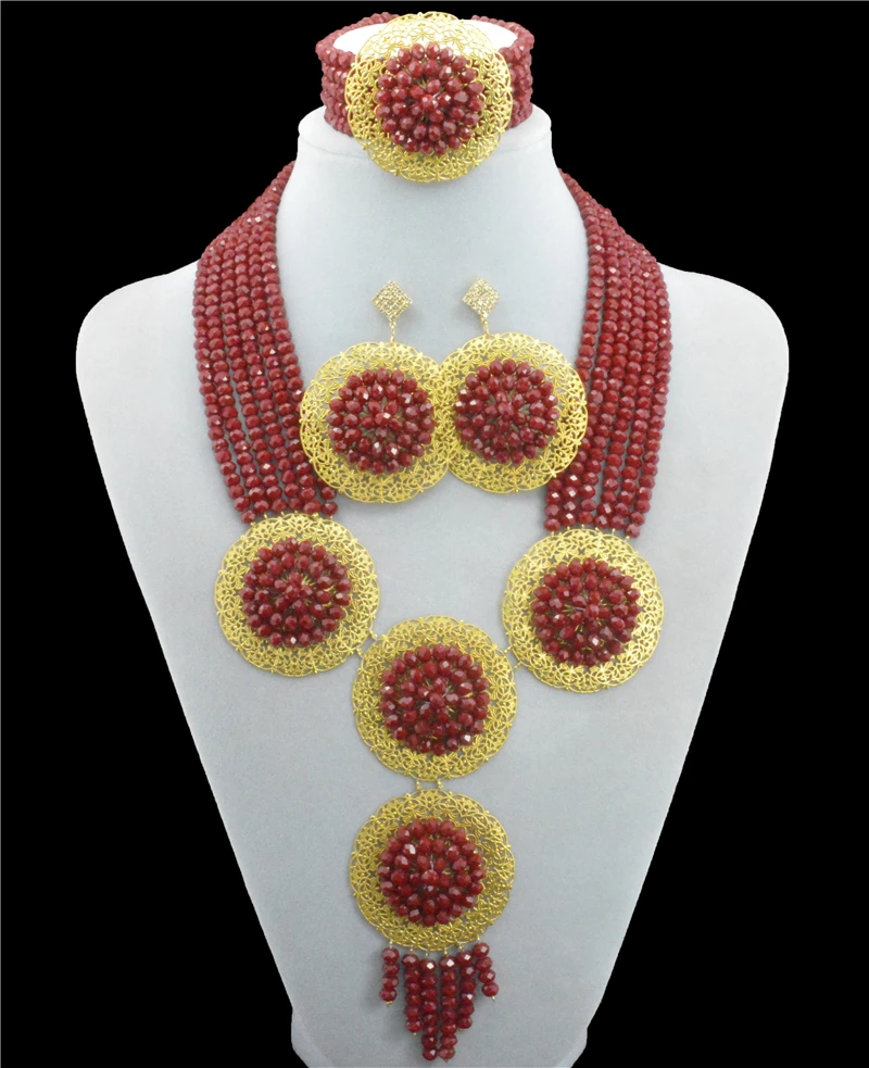 

Free Shipping 2016 Latest Fashion Red Crystal Beads Jewelry Set African Beads Jewelry Set Nigerian Wedding Beads Wholesale