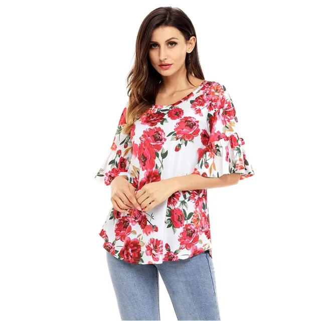 Womens Tops and Blouses 2017 Women White Pink Half Sleeve Summer Floral ...