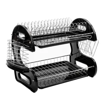 

AUGKUN Multifunctional Dual Layers Bowls & Dishes & Chopsticks & Spoons Collection Shelf Dish Drainer Black Storage Holders Rack