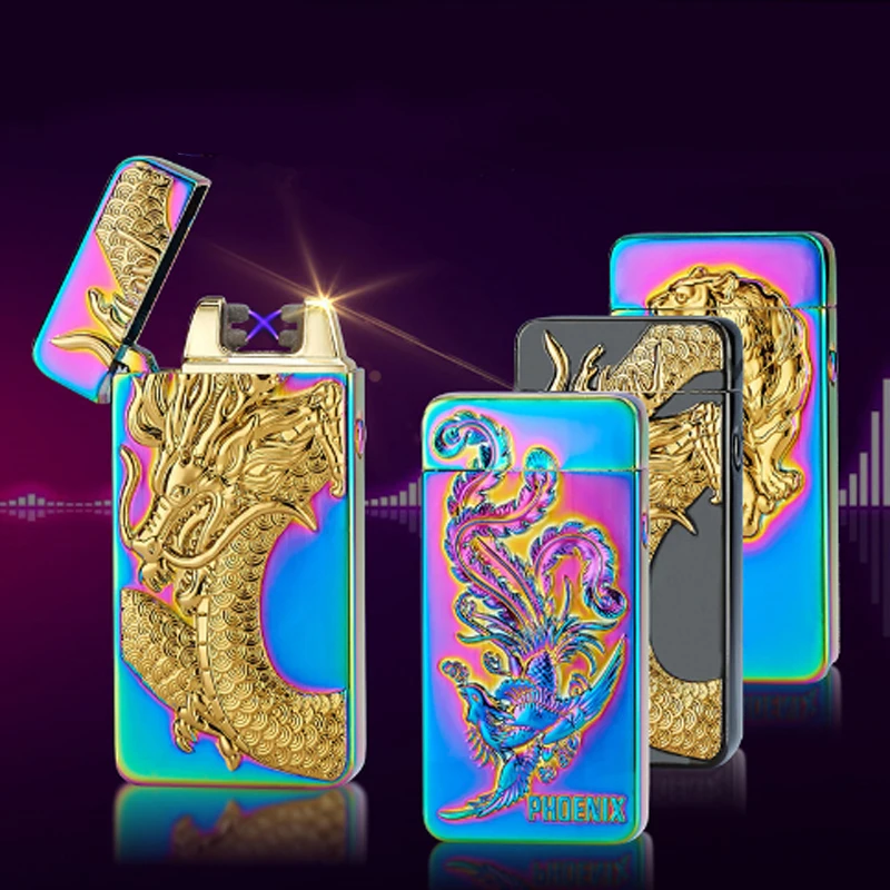 VOLTOP Relief Totems Electric Arc Pulse Lighter Windproof Embossed Plating Cigarette Lighter USB Charge Smoking Accessories