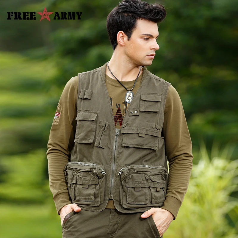 Buy Casual Multi pockets Mens Vest Brand Cotton
