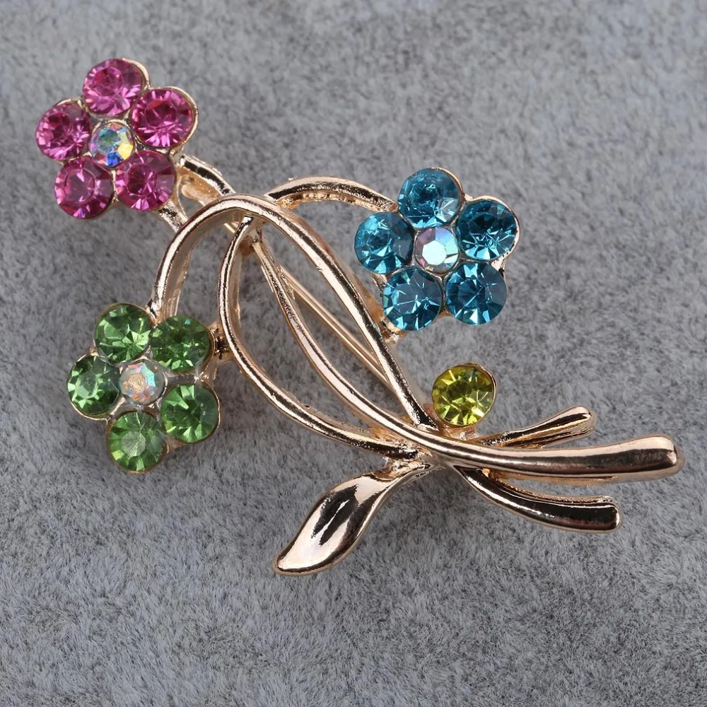 Ladies Flower Rhinestone Colored Crystal Brooch Broach Giftin Brooches