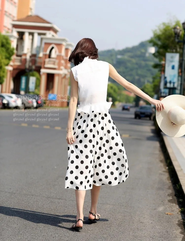 Летний стиль Для женщин ретро элегантный плюс Размеры 3xl-8xl нерегулярные горошек печати шифон Высокая Низкая юбка дамы Асимметричные юбки