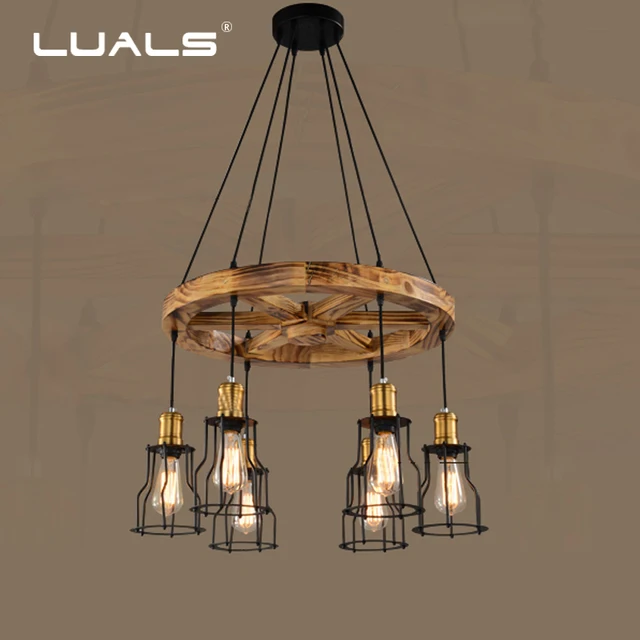 Loft Pendant Lights Solid Wood Retro Hanging Lamp Bar Restaurant Loft Pendant Lights Solid Wood Retro Hanging Lamp Bar Restaurant Light Fixtures Helmsman Edison Bulb